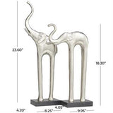 Silver Aluminum Elephant Tall Slim Sculpture with Black Marble Base - Set of 2 24",18"H