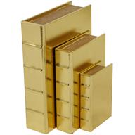 Gold Faux Leather Faux Storage Book Box with Metallic Finish Set of 3 12