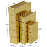 Gold Faux Leather Faux Storage Book Box with Metallic Finish Set of 3 12", 9", 7"H