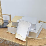 Silver Faux Leather Faux Storage Book Box with Metallic Finish and Wavy Design Set of 3 12", 9", 6"H