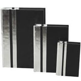 Silver Faux Leather Faux Storage Book Box with Black Cover and Striped Spine, Set of 3 12", 9", 6"H