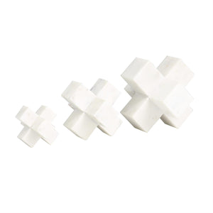 White Marble Jack Geometric Sculpture Set of 3 6"W X 5"W X 3"H