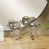 Clear Crystal Abstract Jack Inspired Sculpture with Clear Resting Orbs, set of 2  8", 7"H