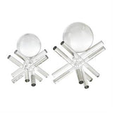 Clear Crystal Abstract Jack Inspired Sculpture with Clear Resting Orbs, set of 2  8", 7"H