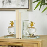 Clear Crystal Fruit Apple Bookends with Gold Leaves Set of 2 4"W x  6"H