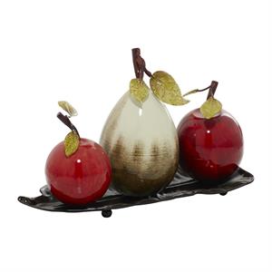 Red Metal Fruit Decorative Sculpture with Platter, 18