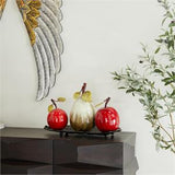 Red Metal Fruit Decorative Sculpture with Platter, 18" x 10" x 12"