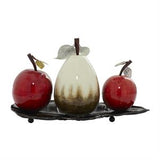 Red Metal Fruit Decorative Sculpture with Platter, 18" x 10" x 12"