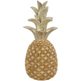 Gold Resin Fruit Textured Pineapple Sculpture with Carved Gold Top - 6" X 6" X 13"