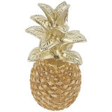 Gold Resin Fruit Textured Pineapple Sculpture with Carved Gold Top - 6" X 6" X 13"