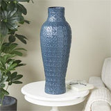 Dark Blue Metal Dimensional Textured Vase with Wavy Pattern - 9" X 9" X 24"