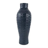 Dark Blue Metal Dimensional Textured Vase with Wavy Pattern - 9" X 9" X 24"