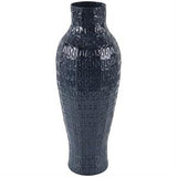 Dark Blue Metal Dimensional Textured Vase with Wavy Pattern - 9" X 9" X 24"