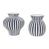 Blue Ceramic Striped Rounded Vase with Varying Shapes Set of 2 8" x 8"H