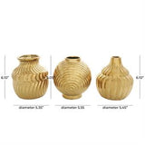 Gold Ceramic Abstract Small Textured Vase with Varying Shapes and Patterns Set of 3 5"Wx 6"H