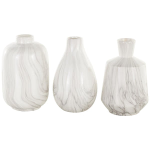 White Ceramic Marble Inspired Vase with Varying Shapes Set of 3 4"W x 8"H