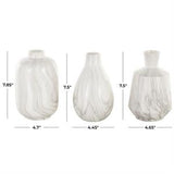 White Ceramic Marble Inspired Vase with Varying Shapes Set of 3 4"W x 8"H