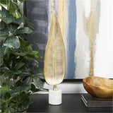 Gold Aluminum Leaf Textured Sculpture with White Marble Base - 6" X 4" X 26"