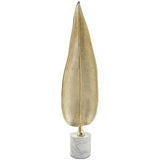 Gold Aluminum Leaf Textured Sculpture with White Marble Base - 6" X 4" X 26"