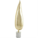 Gold Aluminum Leaf Textured Sculpture with White Marble Base - 6" X 4" X 26"