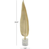 Gold Aluminum Leaf Textured Sculpture with White Marble Base - 6" X 4" X 26"