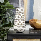 Gold Metal Geometric Geometric Dot Vase with White Accents - 7" X 7" X 13"