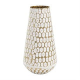 Gold Metal Geometric Geometric Dot Vase with White Accents - 7" X 7" X 13"