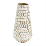 Gold Metal Geometric Geometric Dot Vase with White Accents - 7" X 7" X 13"