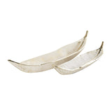 Silver Aluminum Leaf Slim Carved Decorative Bowl with Gold Metallic Accents Set of 2 24"x 18"W