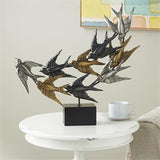 Black Metal Bird MetalIic Flying Sculpture with Black Block Base - 20" X 4" X 19"