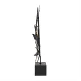 Black Metal Bird MetalIic Flying Sculpture with Black Block Base - 20" X 4" X 19"