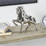 Silver Ceramic Horse Prancing Sculpture -  12" X 4" X 12"