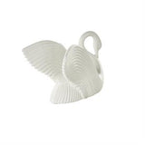 White Ceramic Swan Sculpture with Textured Grooves - 11" X 7" X 8"