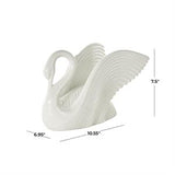 White Ceramic Swan Sculpture with Textured Grooves - 11" X 7" X 8"