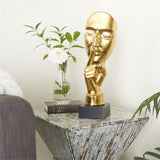 17 "Gold Porcelain Mask Quiet Gesture Sculpture - Home Decor