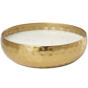 Gold Metal Mediterranean Fig Scented Hammered 20 oz 3 Wick Candle with White Wax, 7" x 7" x 2"