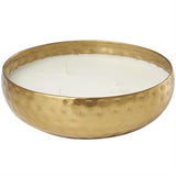 Gold Metal Mediterranean Fig Scented Hammered 20 oz 3 Wick Candle with White Wax, 7" x 7" x 2"