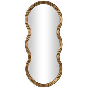 Gold Wooden Wavy Shaped Wall Mirror with Ribbed Frame - 20" X 2" X 47"