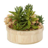 Green Faux Foliage Artifical Plant with Brown Wooden Pot - 8" X 8" X 7"