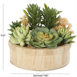 Green Faux Foliage Artifical Plant with Brown Wooden Pot - 8" X 8" X 7"