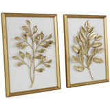 Gold Wood Laef 3D Wall Decor with Beveled Frame Set of 2 13"W x 17"H