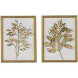 Gold Wood Laef 3D Wall Decor with Beveled Frame Set of 2 13"W x 17"H