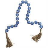 Blue Glass Handmade Round Beaded Garland with Tassel with Knotted Brown Jute -  45" X 1" X 1"