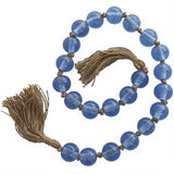 Blue Glass Handmade Round Beaded Garland with Tassel with Knotted Brown Jute -  45" X 1" X 1"