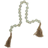 Green Glass Handmade Round Frosted Beaded Garland with Tassel with Knotted Brown Jute, 45" x 1" x 1"