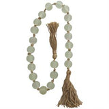 Green Glass Handmade Round Frosted Beaded Garland with Tassel with Knotted Brown Jute, 45" x 1" x 1"