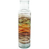 Clear Recycled Glass Abstract Vase with Swirled Colored Glass Bands - 6" X 6" X 22"