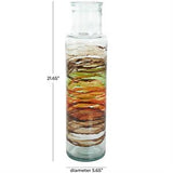 Clear Recycled Glass Abstract Vase with Swirled Colored Glass Bands - 6" X 6" X 22"