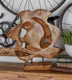 Brown Teak Wood Abstract Handmade Live Edge Sculpture, 16" x 5" x 19"