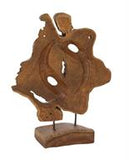 Brown Teak Wood Abstract Handmade Live Edge Sculpture, 16" x 5" x 19"